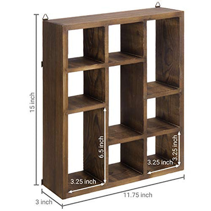 MyGift 9 Compartment Shadow Box Display Shelf, Rustic Wood Curio Case - color: Torched