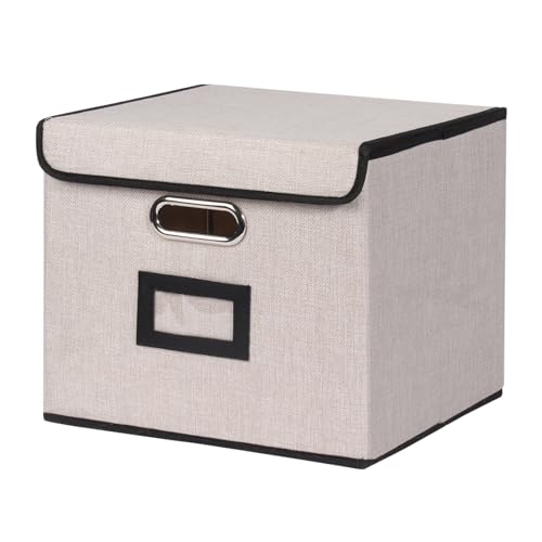 Large Square Storage Bin with Lid, Foldable Organizer Box with Handles & Label Design, for Office, Closet, Home, Documents, Grey, 12.20 x 10.63 x 10.63 Inches, 1 Pack - color: Grey, style: Square - 1 Pack
