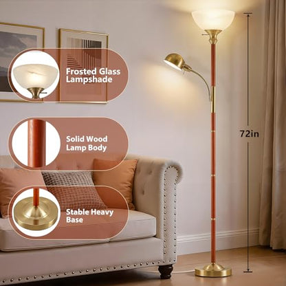 EJIAXIN 72" Wood Torchiere Floor Lamp with Glass Shade Gold Standing Lamp - color: Wood Color