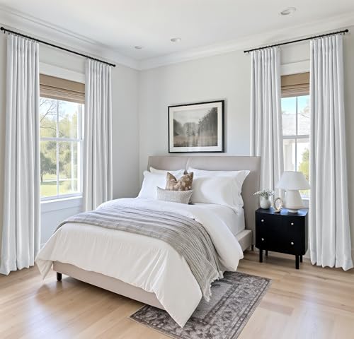 100% Blackout Shield Linen Textured Total Blackout Curtains 84 Inches Long - color: Alba | Bright White, size: 50"W x 84"L (Pack of 2)