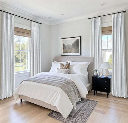 100% Blackout Shield Linen Textured Total Blackout Curtains 84 Inches Long - color: Alba | Bright White, size: 50"W x 84"L (Pack of 2)