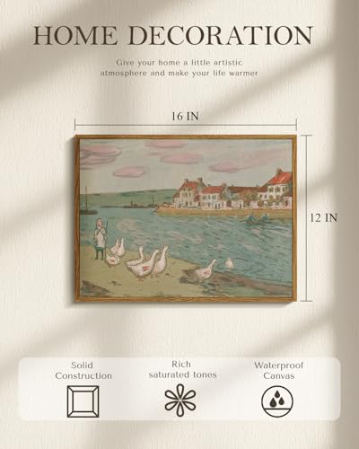 WHASAYART Vintage Framed Rustic Herding Geese Canvas Wall Art 12"×16" - color: Herding Geese, size: 16"L x 12"W