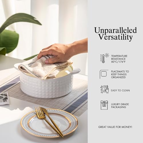 Placemats Set of 6 - Easy Clean Woven Vinyl Placemats for Dining Table, Indoor/Outdoor Place Mats, Washable PVC Table Mats（Blue Skyline） - color: B-blue Skyline