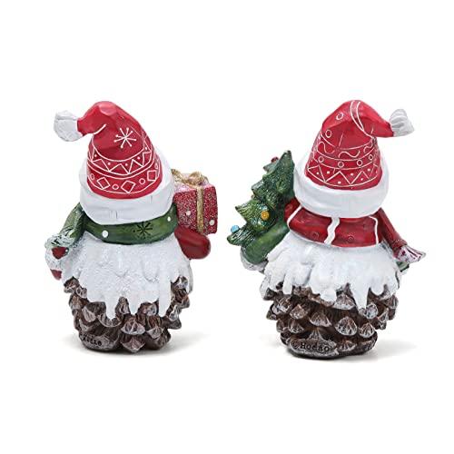 Hodao 2 PCS Christmas Pine Cone Snowman Decoration, Winter Snowman Figurine - color: White-brown