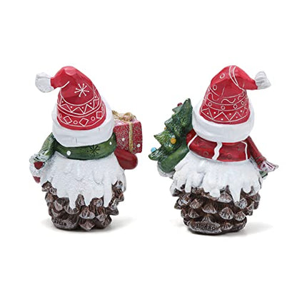 Hodao 2 PCS Christmas Pine Cone Snowman Decoration, Winter Snowman Figurine - color: White-brown