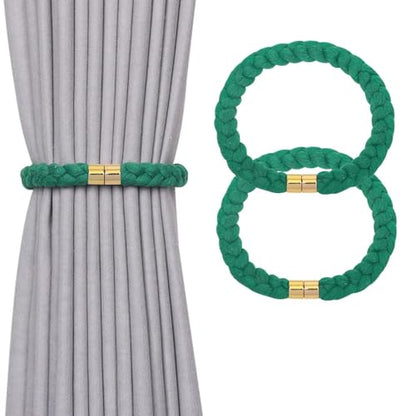 NICEEC 2 Pack Natural Cotton Rope Magnetic Curtain Tiebacks Elegant Twisted Braid Style Drape Tie Backs Soft Hand-Woven Rope Curtain Holdbacks for Home & Office Window Draperies (Green-02) - color: Green-02, size: 2 Pack