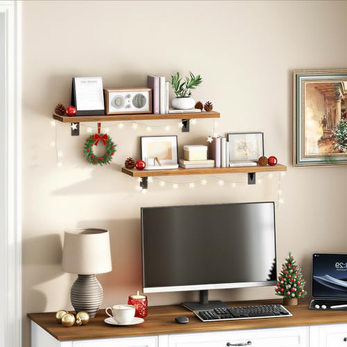 HOOBRO Floating Shelves for Wall, 23.6" Wall Mounted Shelves Set of 2 - color: Rustic Brown + Black, size: 23.6 Inches