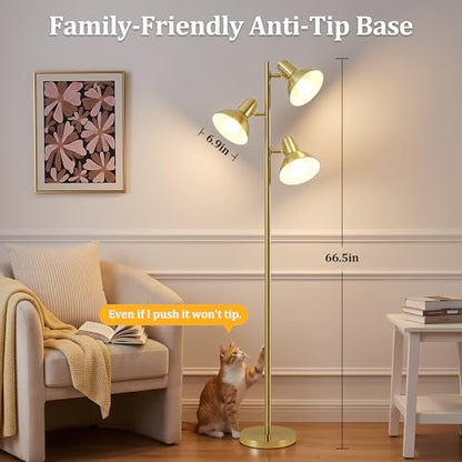 3 Light Floor Lamps for Living Room, 67" Tall Metal Modern Tree Floor Lamp - color: Gold