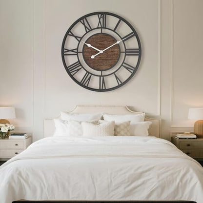 Pytha Sight 20 Inch Walnut Roman Numerals Large Wall Clocks for Living Room - color: Black Walnut, size: 20 Inch