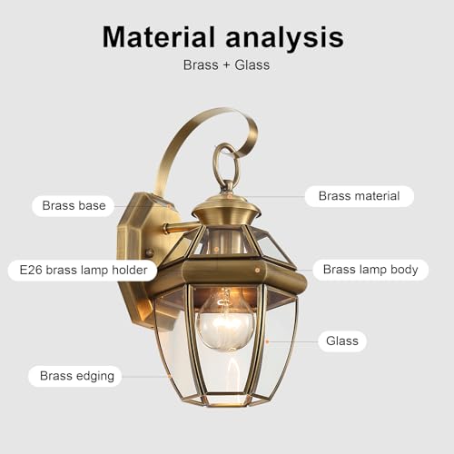 Brass, Outdoor Wall Sconce Clear Glass,12.6" 2-Pack - color: Antique Brass - 2 Pack, size: 12.6 inch