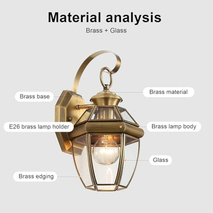 Brass, Outdoor Wall Sconce Clear Glass,12.6" 2-Pack - color: Antique Brass - 2 Pack, size: 12.6 inch