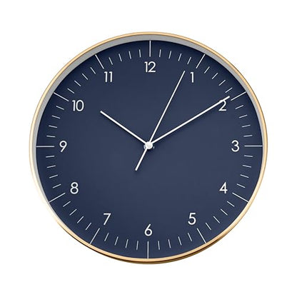 LUUK LIFESTYLE Modern Silent Quartz Wall Clock, 12in, Dark Blue & Gold | Elegant & Simple, Non-ticking, Analog, Easy-to-read display, Battery operated, for Guest room, Bedroom, Kitchen - color: Dark Blue, 12"