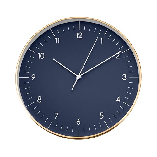 LUUK LIFESTYLE Modern Silent Quartz Wall Clock, 12in, Dark Blue & Gold | Elegant & Simple, Non-ticking, Analog, Easy-to-read display, Battery operated, for Guest room, Bedroom, Kitchen - color: Dark Blue, 12"