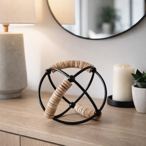 NESS AND JORD Metal, 9" Abacus Orb, Natural/Black - size: 9.0" H