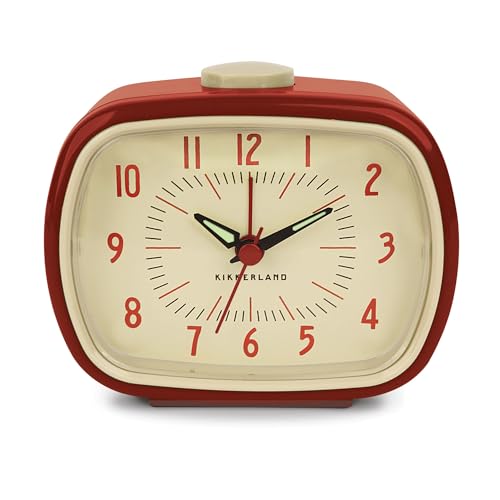 Kikkerland Retro Alarm Clock – Vintage Decor for Bedroom, Nightstand, Living Room, or Office – Battery Operated, Decorative Analog Clock, Red - style: Red Retro