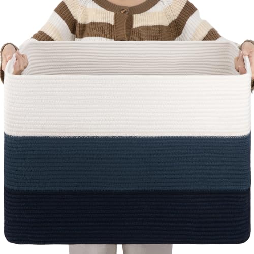 OIAHOMY Blanket Basket Laundry Basket Dog Toy Basket 108L Gradient Blue - color: Gradient Blue, size: 25”x16”x16”