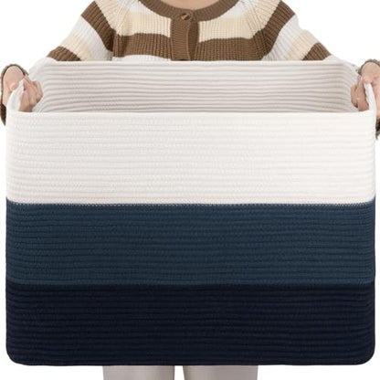 OIAHOMY Blanket Basket Laundry Basket Dog Toy Basket 108L Gradient Blue - color: Gradient Blue, size: 25”x16”x16”