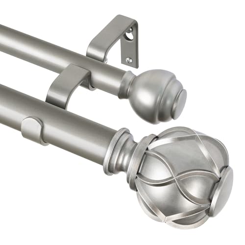 KAMANINA Double Curtain Rod 36 to 72 Inch, Adjustable Dual Rods, Silver - color: Antique Silver, size: 36-72"