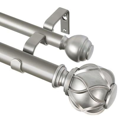 KAMANINA Double Curtain Rod 36 to 72 Inch, Adjustable Dual Rods, Silver - color: Antique Silver, size: 36-72"