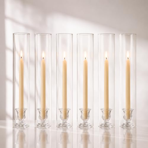 CHILL RECIPE Glass Hurricane Candle Holders, Set of 6, 12" Tall Clear Glass - color: Floral, size: 12Inch (6Pcs)