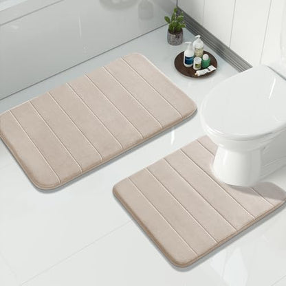 Yimobra Memory Foam Bathroom Mat Set, 31.5 x 20 & 24 x 20 in, Beige - color: Beige, size: 31.5x20+24x20 Inch
