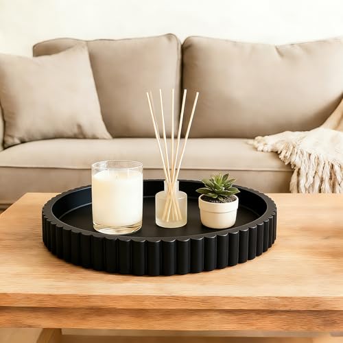 Round Decorative Tray for Coffee Table Decor Table Centerpieces - color: Black