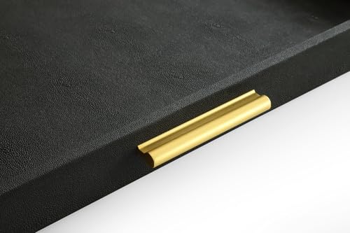 HofferRuffer Extra Large Square Serving Tray, Elegant Faux Leather Ottoman Tray with Gold Hardware Handles, Serve Tea, Coffee or Breakfast in Bed, 24 x 24 inches (Black Shagreen) - color: Black, size: 24" x 24" x 2"
