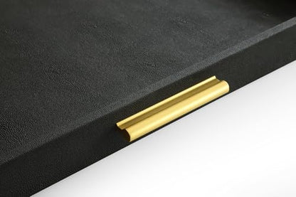 HofferRuffer Extra Large Square Serving Tray, Elegant Faux Leather Ottoman Tray with Gold Hardware Handles, Serve Tea, Coffee or Breakfast in Bed, 24 x 24 inches (Black Shagreen) - color: Black, size: 24" x 24" x 2"