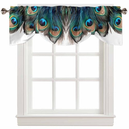 Retro Tie Up Valance for Windows Peacock Feathers Abstract Art Adjustable Curtain Valance Rod Pocket Balloon Shade Window Treatment for Kitchen Living Room Bedroom 42x18inch - size: 42"W x 18"L (Pack of 1)