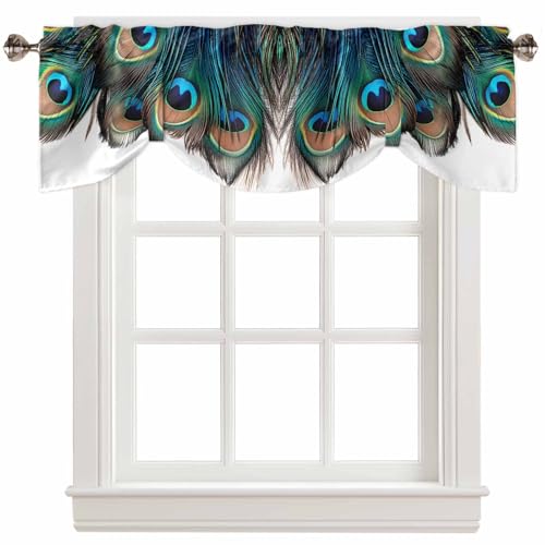 Retro Tie Up Valance for Windows Peacock Feathers Abstract Art Adjustable Curtain Valance Rod Pocket Balloon Shade Window Treatment for Kitchen Living Room Bedroom 54x18inch - size: 54"W x 18"L (Pack of 1)