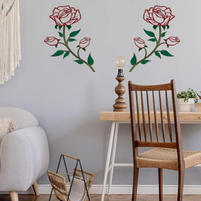 ESTART 2 Pcs Metal Rose Flower Wall Decor, 15“H Rose Flower Metal Wall Art - color: 2 Pieces-Red Green