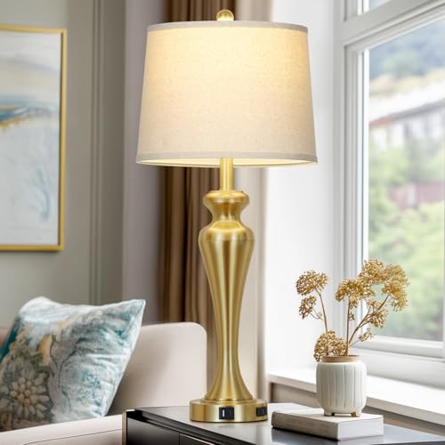 30 Inch Gold Single Table Lamp, 3-Way Dimmable Touch Control Bedside Lamps with USB A+C Ports and AC Outlet, Metal Brass Bedroom Lamps for Night stand, Modern Tall Lamp for Living room end table - color: Gold-1PK