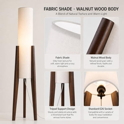 50 Inch Tall Tripod Floor Lamp Suit for Living Room,Walnut Wood Finish - color: Walnut Wood