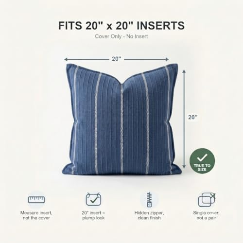 SanVia Designer Cotton Throw Pillow Covers 20x20 for Nooks, Beds & Sofas - color: Indigo Blue, size: 20" x 20" (Pack of 1)