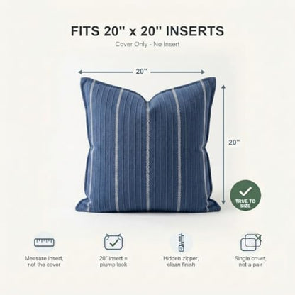 SanVia Designer Cotton Throw Pillow Covers 20x20 for Nooks, Beds & Sofas - color: Indigo Blue, size: 20" x 20" (Pack of 1)