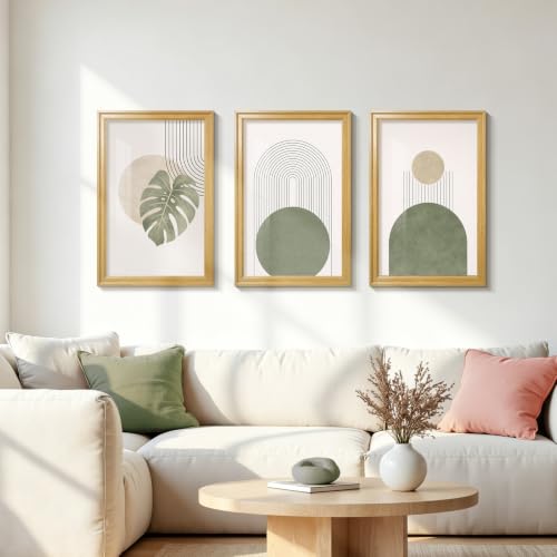 Framed Abstract Wall Art Set of 3, Green Botanical Prints 12x16 Inch - color: Abstract lines, size: 16" H x 12" W x 3Pcs