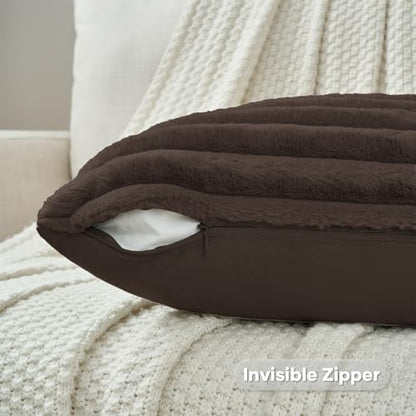 FUTEI Pack of 2 Faux Fur Throw Pillow Covers 26x26 Inch, Dark Coffee - color: Dark Coffee, size: 26" x 26" (Pack of 2)