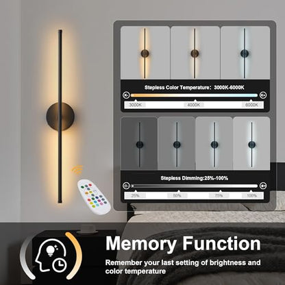 KARTOOSH Battery Operated Wall Sconces Set of Two Wireless Wall Lights - color: Black (RGB Colors), size: 28.3 Inches