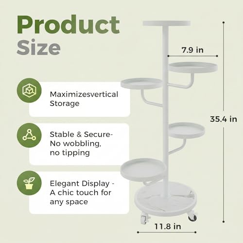 Bamworld Metal Plant Stands with Wheels Tall Plant Stand Indoor White - color: White