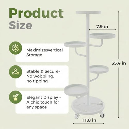 Bamworld Metal Plant Stands with Wheels Tall Plant Stand Indoor White - color: White