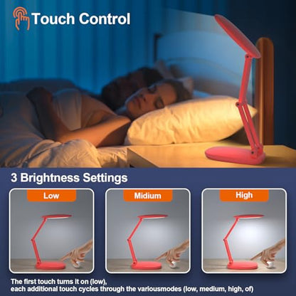 Akejrym LED Desk Lamp for Office Home & Battery Operated Lamp Rechargeable Lamp Foldable & Portable Light, [2-Fold Bracket] 3 Brightness Dimmable Small Desk Lamp Wireless Reading Lamp (Bright Pink) - color: Bright pink