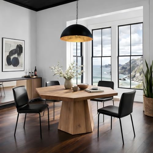 20 Inch Dome Pendant Light-Black and Gold Pendant Light with Gold Leaf Interior, Farmhouse Industrial Chandelier for Dining Table, Kitchen Island, Bar - size: 20" Dome