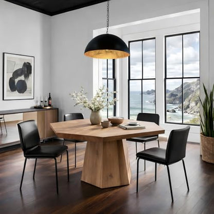 20 Inch Dome Pendant Light-Black and Gold Pendant Light with Gold Leaf Interior, Farmhouse Industrial Chandelier for Dining Table, Kitchen Island, Bar - size: 20" Dome
