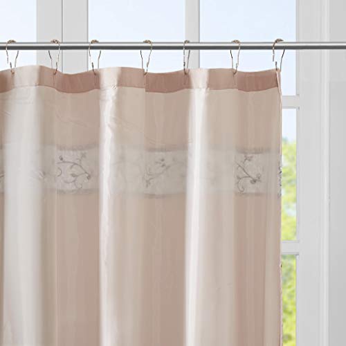 Madison Park Serene Faux Silk Embroidered Floral Shower Curtain Blush 72x72 - color: Blush, size: 72"W x 72"L (Pack of 1)