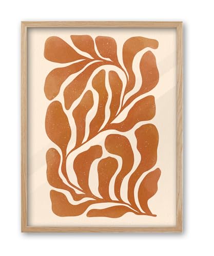 iHery 12x16in Natural OAK Wood Framed Burnt Orange Botanical Wall Art - color: OAK Framed Orange Flower, size: 16"L x 12"W
