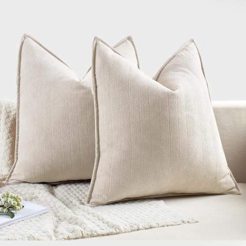 MIULEE Pack of 2 Cream Beige Euro Shams Chenille Pillow Covers 26x26 Inch - color: Cream Beige, size: 26" x 26" (Pack of 2)