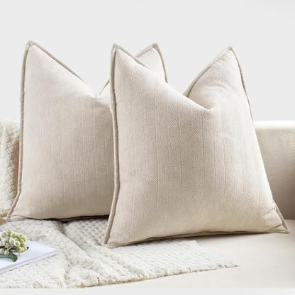 MIULEE Pack of 2 Cream Beige Euro Shams Chenille Pillow Covers 26x26 Inch - color: Cream Beige, size: 26" x 26" (Pack of 2)