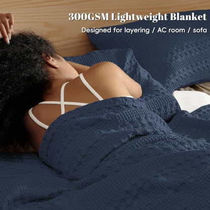 PHF Lightweight 100% Cotton Waffle Throw Blanket for Couch, Indigo - color: 11 Indigo, size: Throw(50"x60")