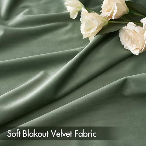 MIULEE Sage Green Blackout Velvet Curtains Drapes 63 Inch Long 52"x63" - color: Sage Green, size: 52"W x 63"L (Pack of 2)