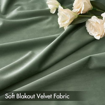 MIULEE Sage Green Blackout Velvet Curtains Drapes 63 Inch Long 52"x63" - color: Sage Green, size: 52"W x 63"L (Pack of 2)